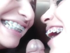 Slutty bi teens suck cock for camera