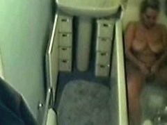 Curvy blonde wife bathing
