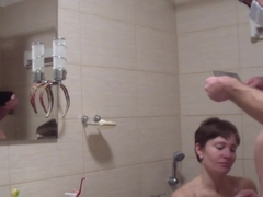 special examination of young russian student at her teacher´s bathroom