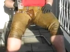 Naughty wetting leatherpant