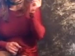 Tranny slut smokes and strokes