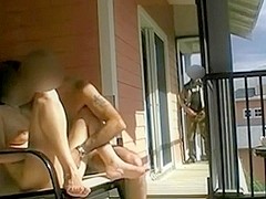 Stranger is jerking while watching couple fucking outdoors