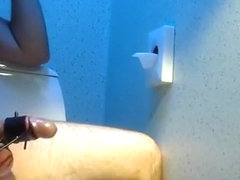 Estim on a public toilet again, bigger cumshot
