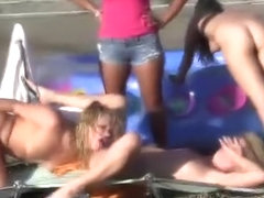 Real college lesbian babes lick pussies in reality gangbang