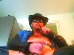 Leatherpipe cowboy smokin' and wanking