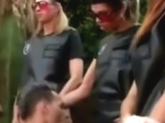 Shemale soldiers poking a boys mouth