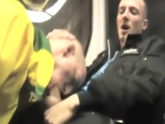 Suck my friend in the tram