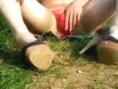 Crossdresser wanking in the countryside