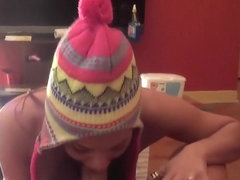 Striking redhead with a pretty smile loves to suck and fuck a big cock