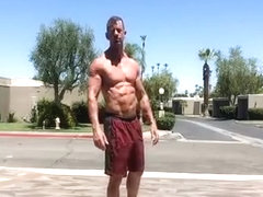 muscle dilf jerks off in public