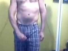 Undress and jerk off after workout