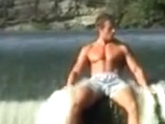 Pavel cums near the waterfall