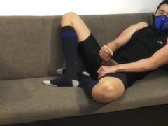 Post-workout jerk-off: Slowmo cum in tights and football socks