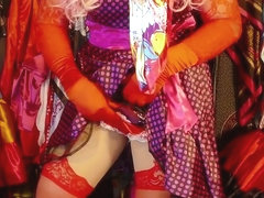 Shiny Satin Sissy Wearing Polka Dot Dress
