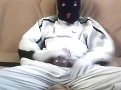 Jerking-off in a mask, gloves & a Nike tracksuit sox & shoes