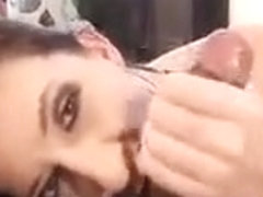 Dark haired MILF POV Titty Fuck - Blowjob