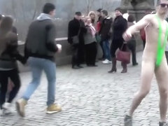 18 yo shaved YouTuber Wedry in Borat Mankini dance naked in Prague