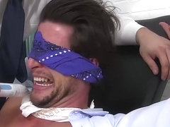 Blindfolded and tied up gentleman gets a feet tickling