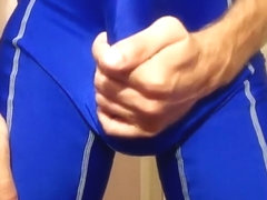 Wank And Cum In Blue Wrestling Singlet