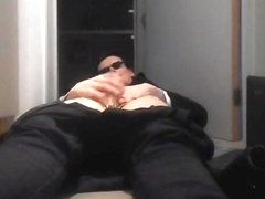 Wank in patterned sheer socks, shiny shoes suit