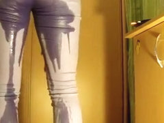 wetting in purple pants