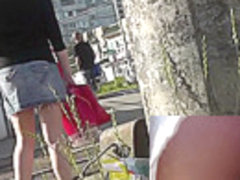 Really hot upskirt views of the sweet slender chick