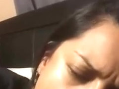 Brunette babe sucks and stroker his big shaft