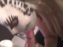 Masked wife gets a mouth full of cum after sucking dick