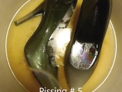 Pissing in wifes stiletto high heels over and over again