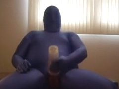 White to Blue Zentai with Fleshlight
