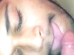Pierced tongue Blatino sucks white cock