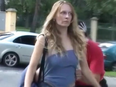 Guy pulls a hot girl's top down