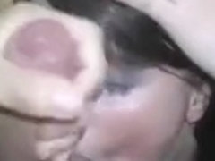 Long haired brunette sucks my hard cock until she gets the jizz she craves
