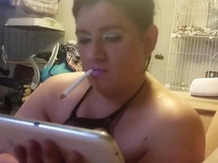 wife showing her natural 38ddd's while smoking